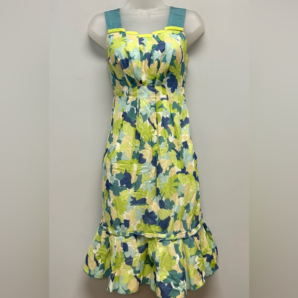 GIRLS FROM SAVOY Anthropologie Blue Teal Green Floral Pleated Dress Size 0